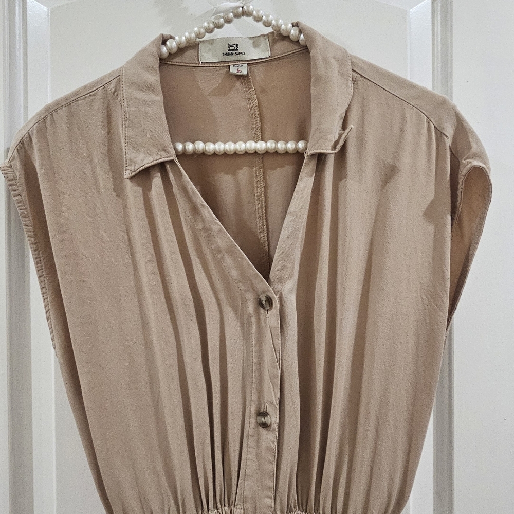 Thread & Supply Beige Button-Down Dress